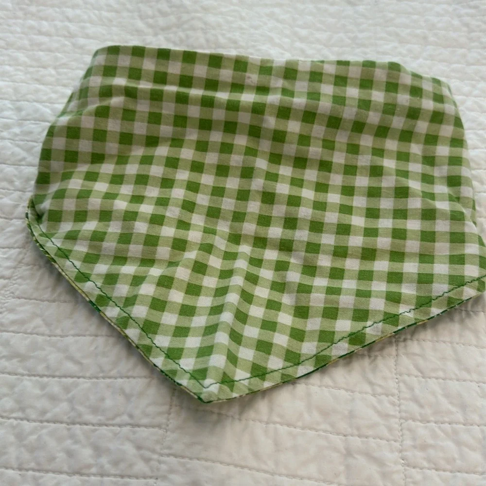 Handmade Reversible St Patricks Day Dog Bandana Shamrock Gingham Green‎ Medium